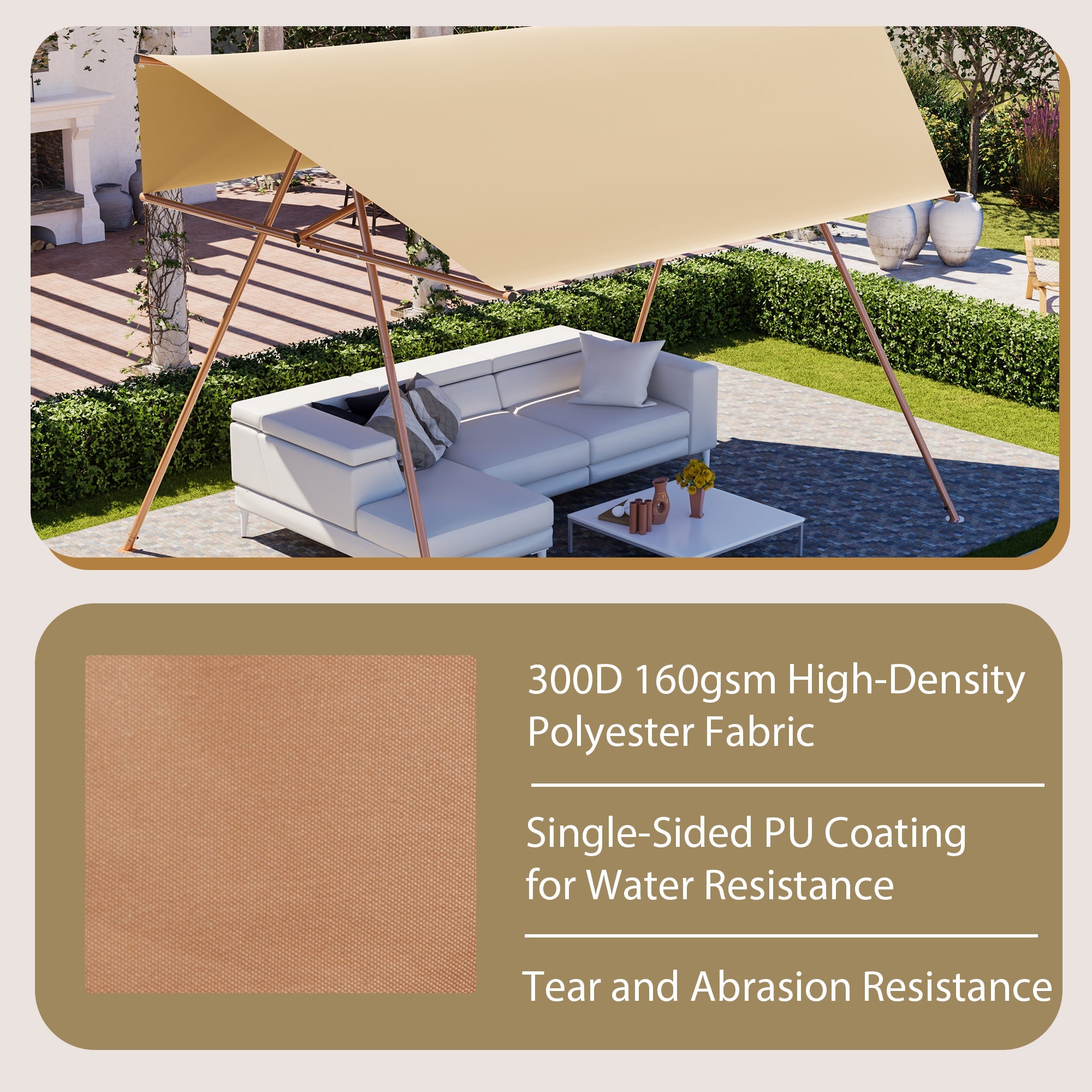 Hexagonal Shade Sail Canopy 206x118 UPF50 Waterproof Sun Shade Patio Use