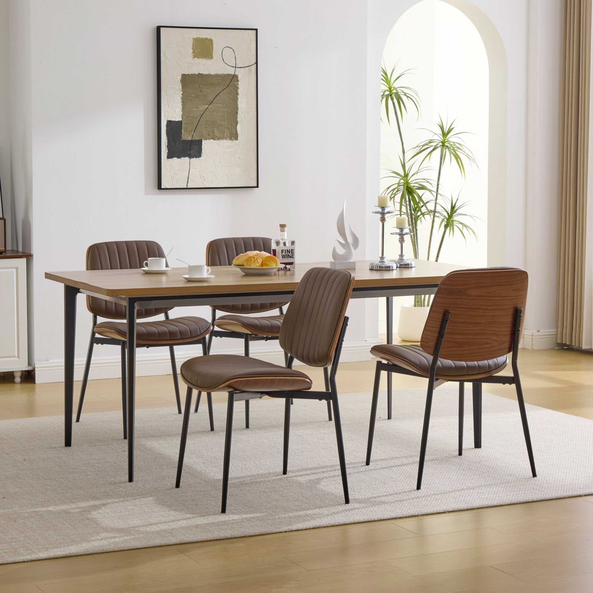 Mid Century Modern Retro Faux Leather Dining Chairs with Walnut Bentwood (Set of 2)
