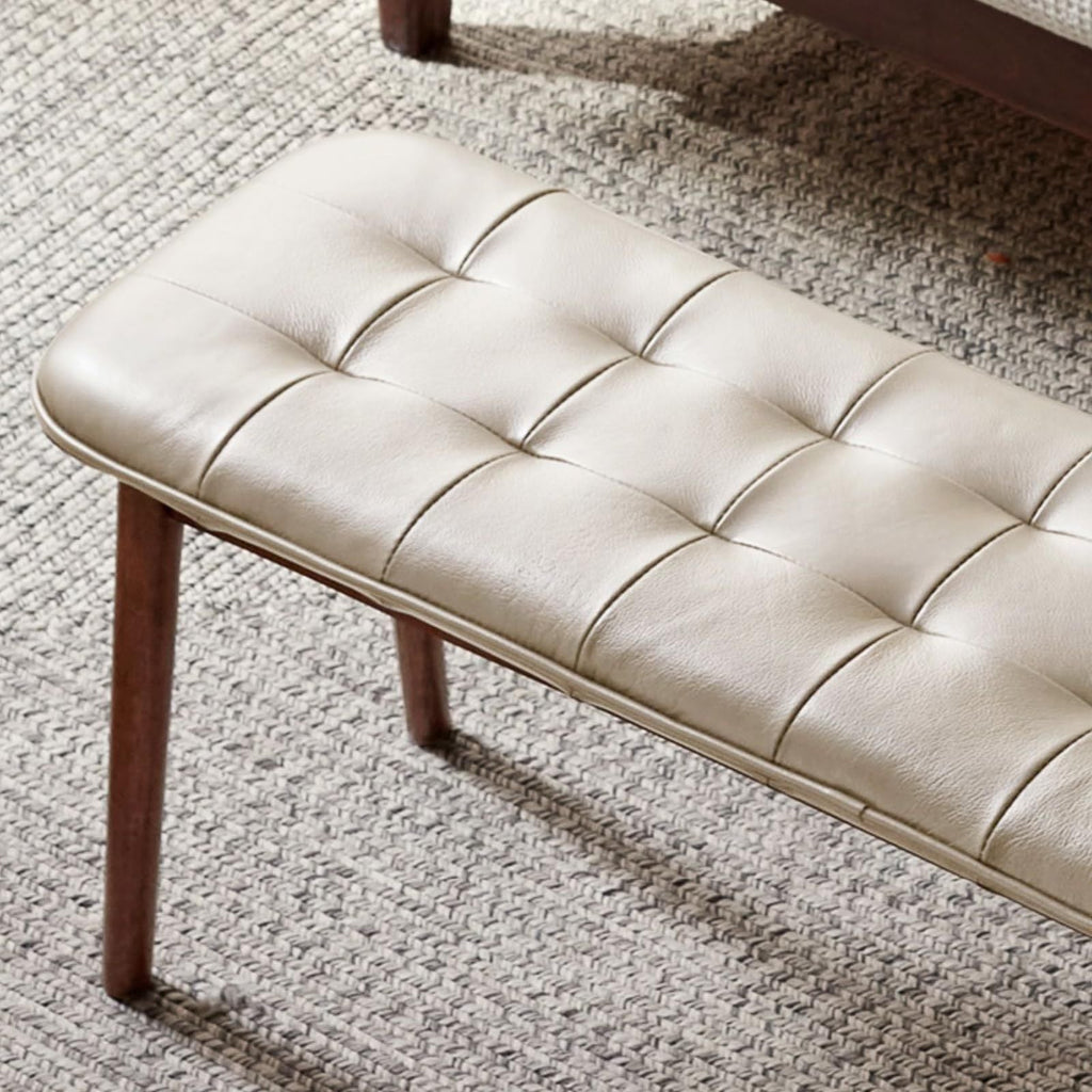 Natural Oak Dining Bench Table Bench with Leather Cushion