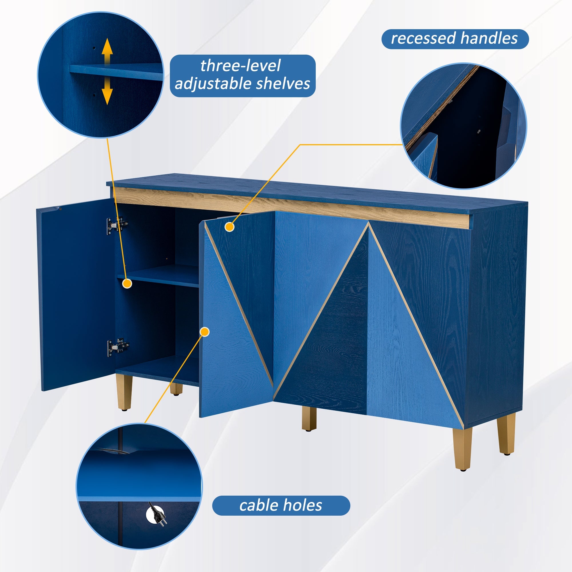 60' Retro Sideboard Cabinet with Adjustable Shelves