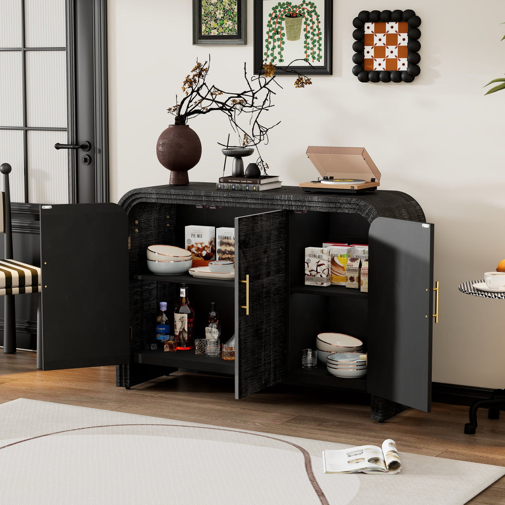 Minimalist Curved Sideboard with Gold Handles and Adjustable Dividers