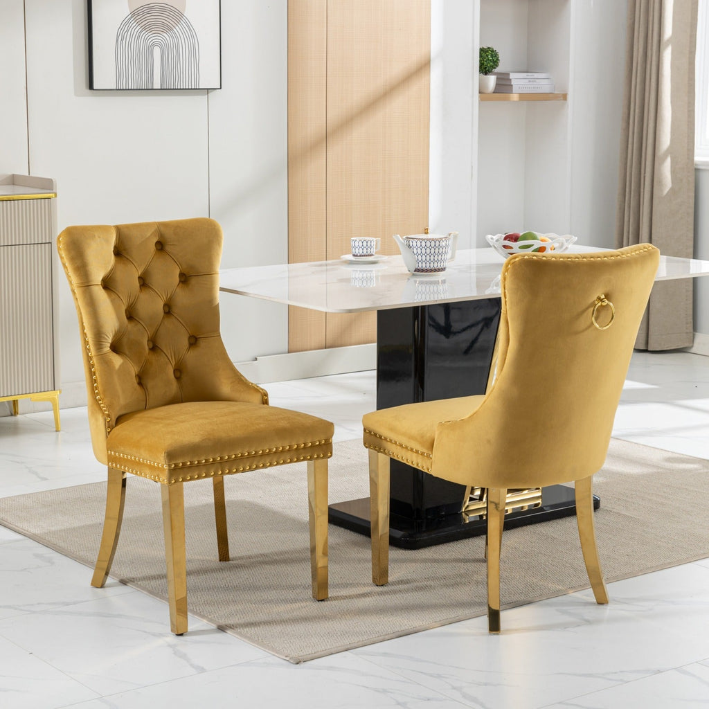 Modern High-end Tufted Solid Wood Velvet Dining Chairs (Set of 2)