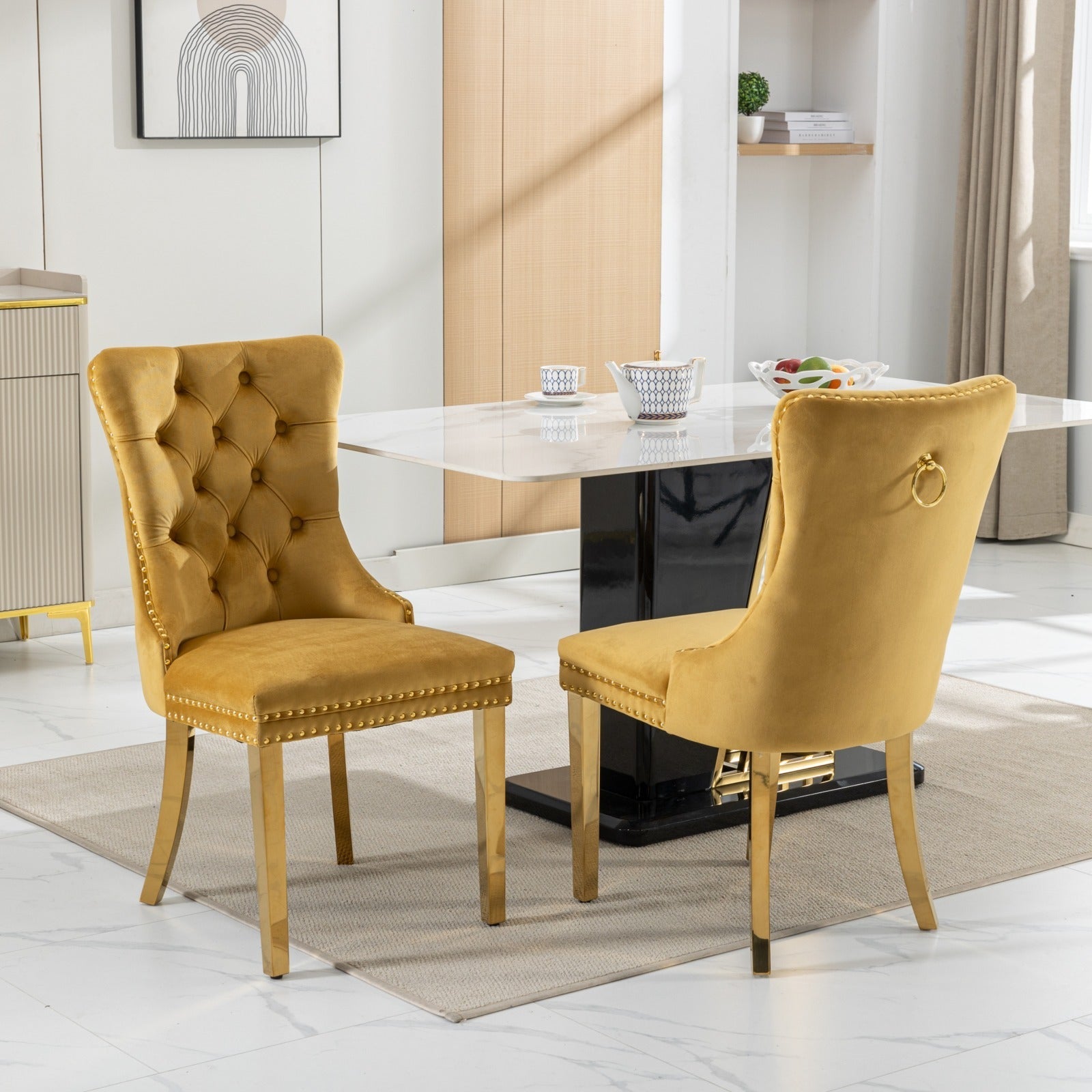 Modern High-end Tufted Solid Wood Velvet Dining Chairs (Set of 2)