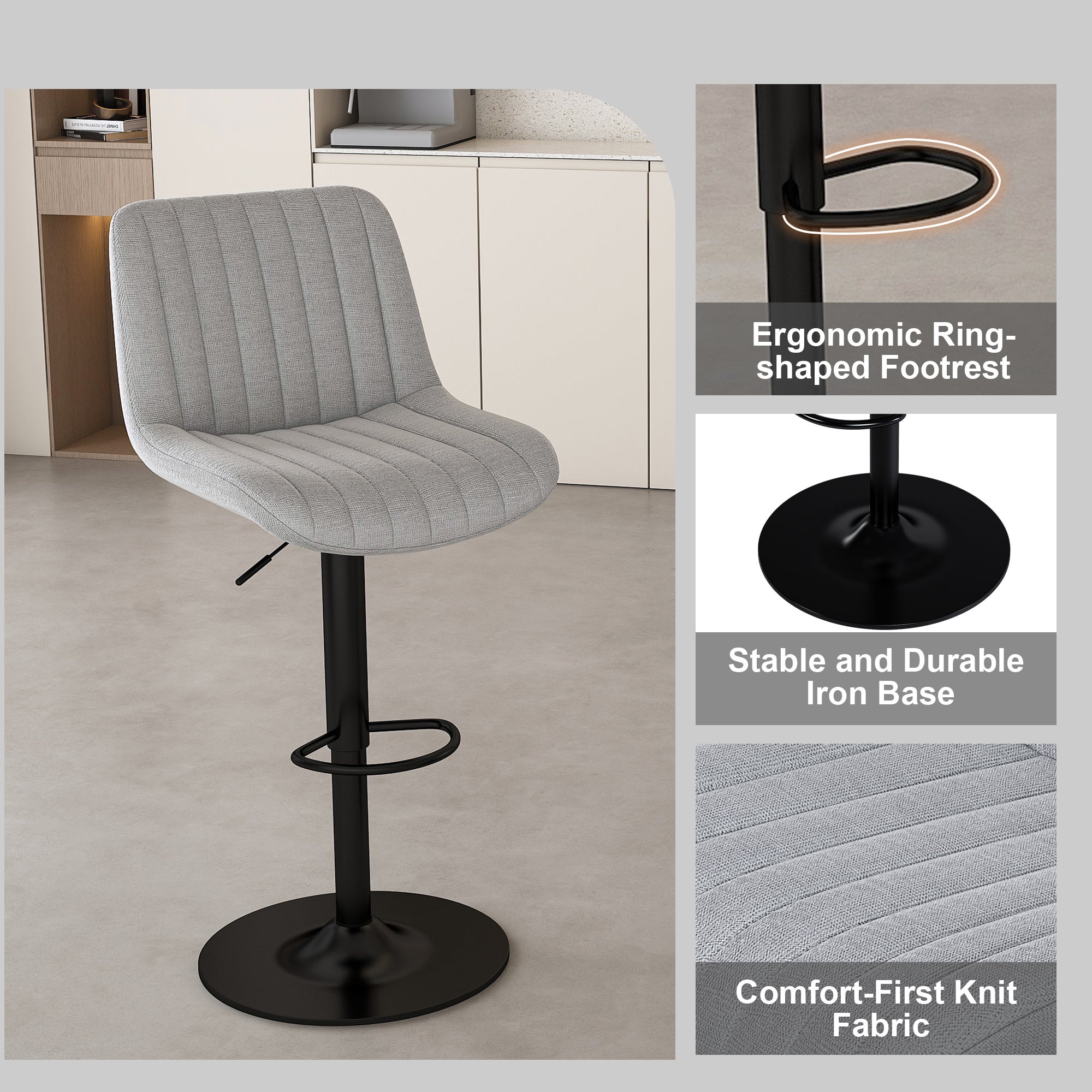 Swivel Bar Stools with Adjustable Height (Set of 2)