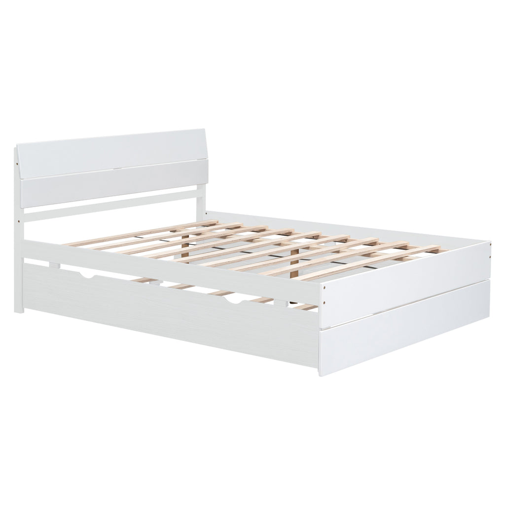 Modern Full Size Bed Frame with Twin Size Trundle and 2 Drawers