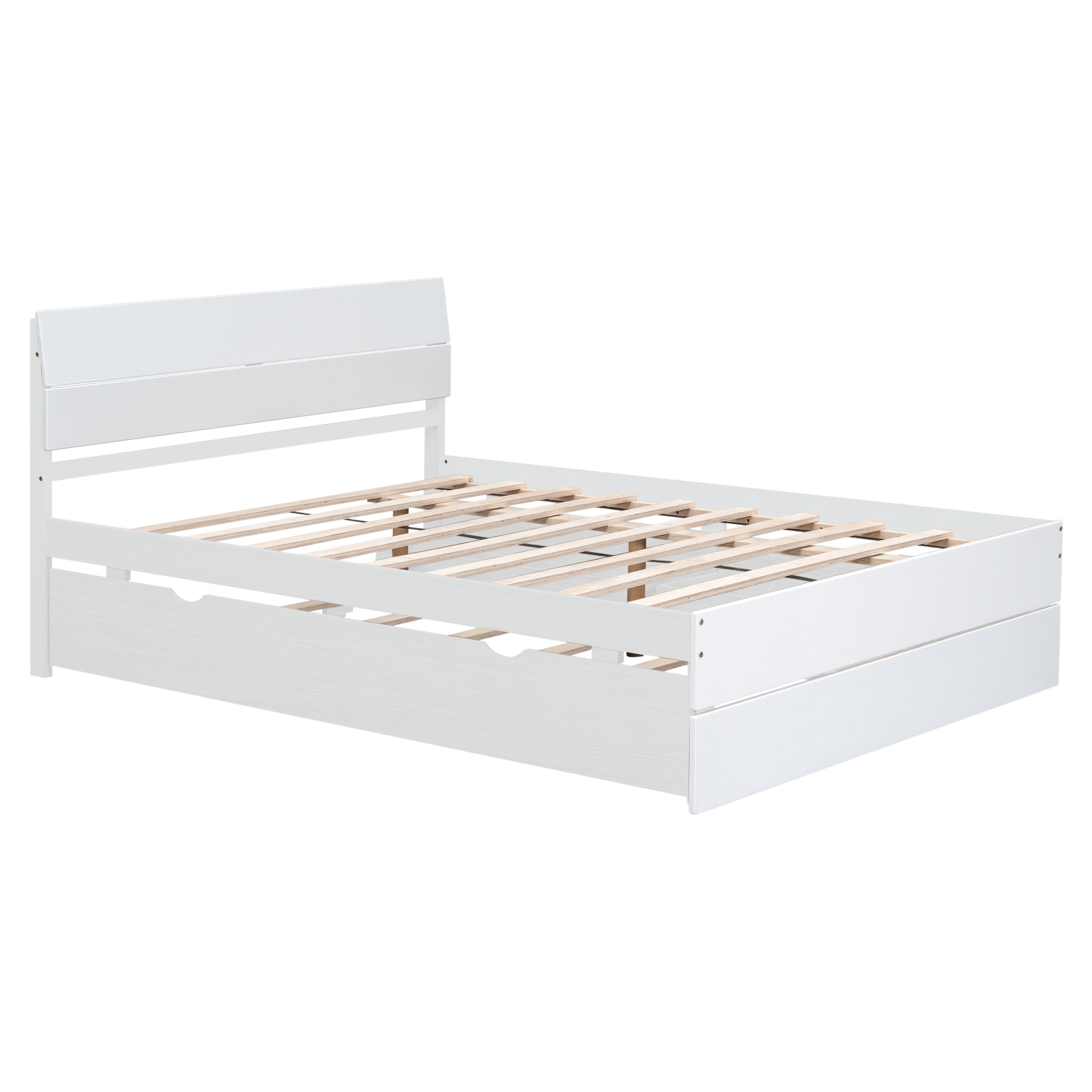 Modern Full Size Bed Frame with Twin Size Trundle and 2 Drawers