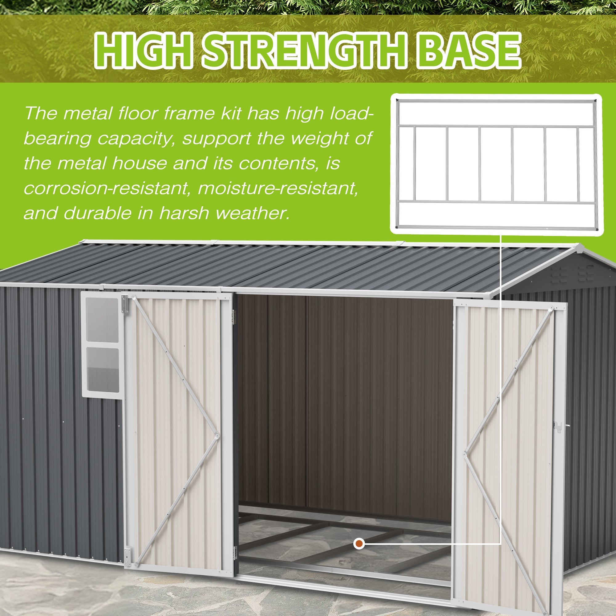 8x12ft Steel Storage Shed w/ Window, Hinged Doors, 4 Vents for Yard/Garden/Patio