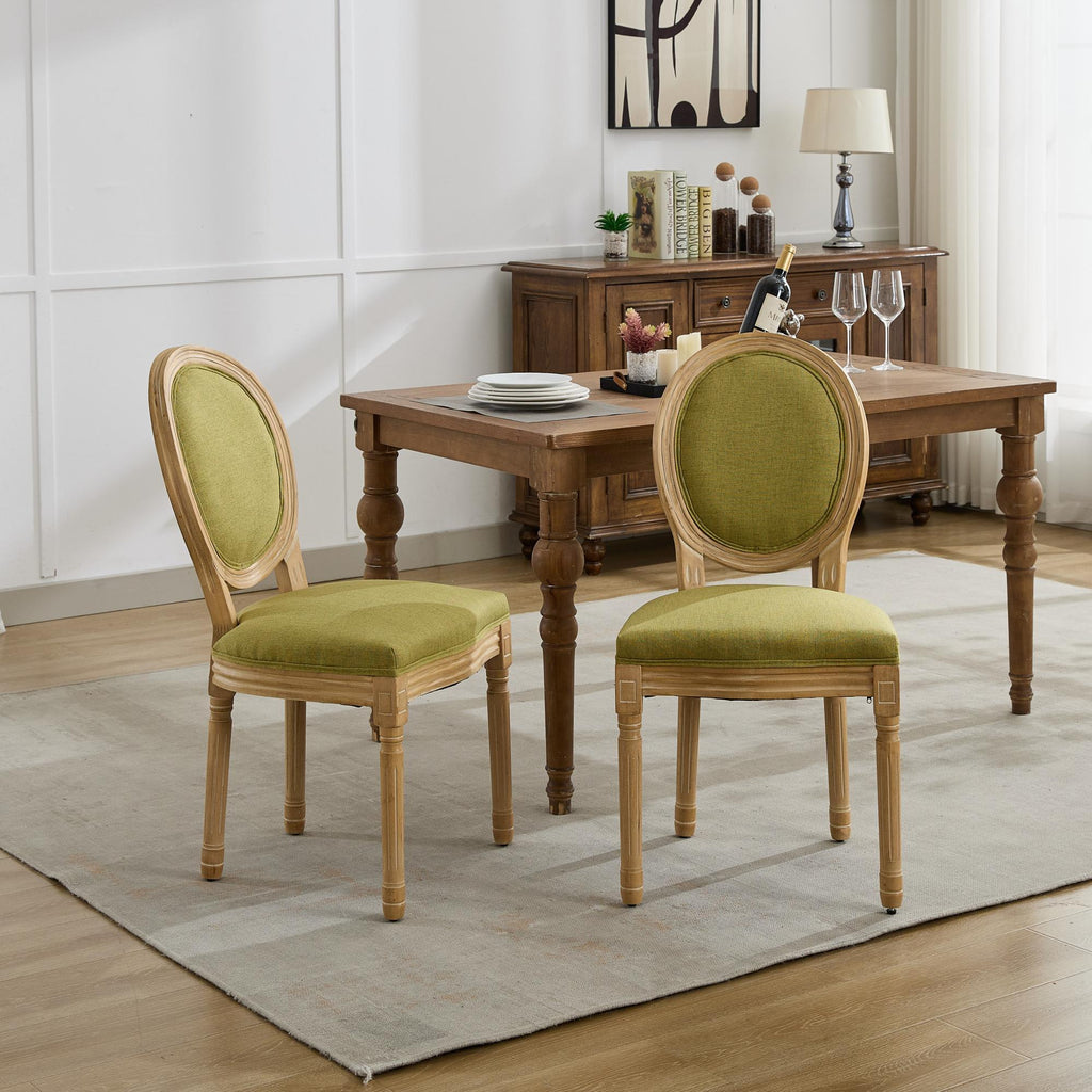 French Style Solid Wood Frame Linen Fabric Back Dining Chair (Set of 2)