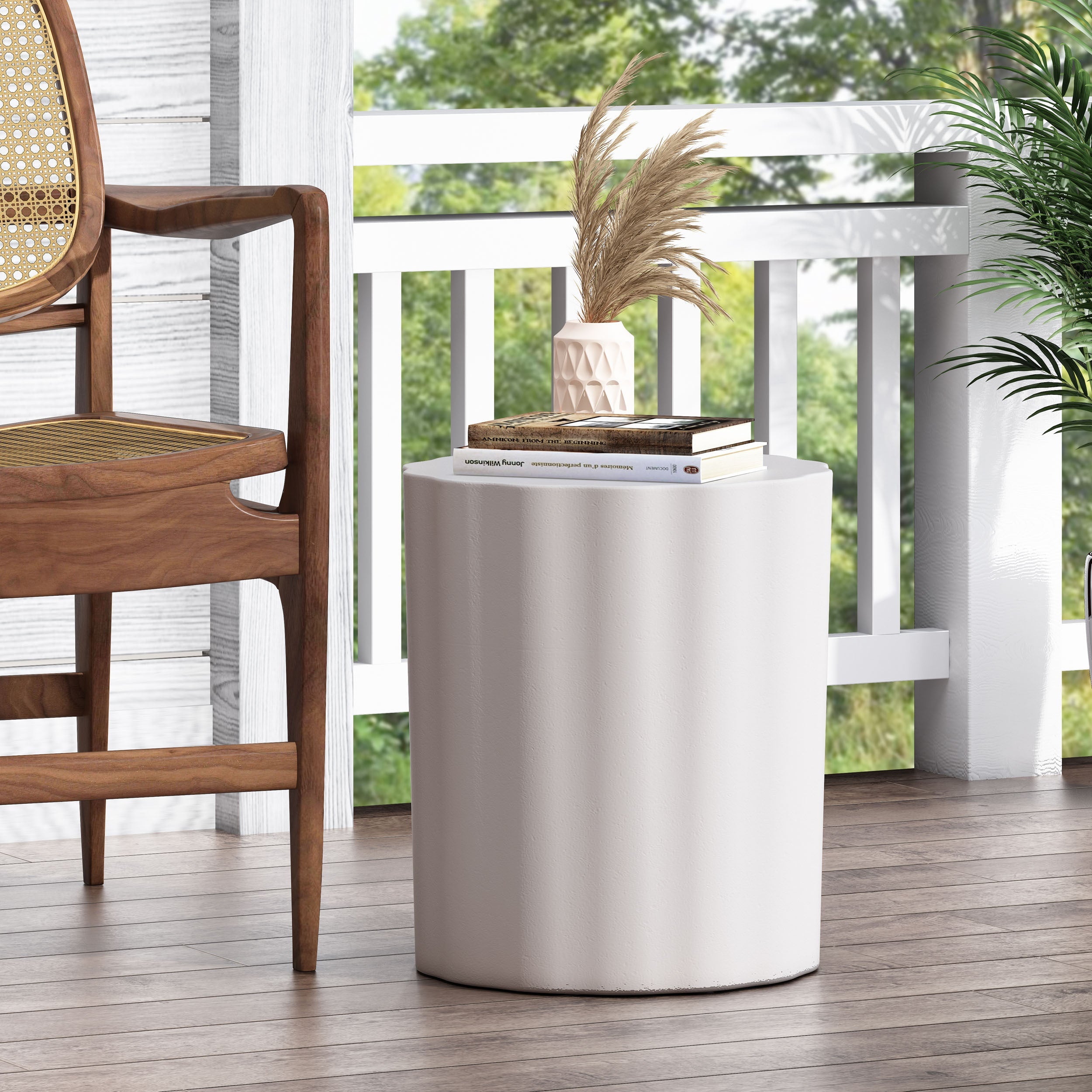Outdoor Antique White LightWeight Concrete Side Table