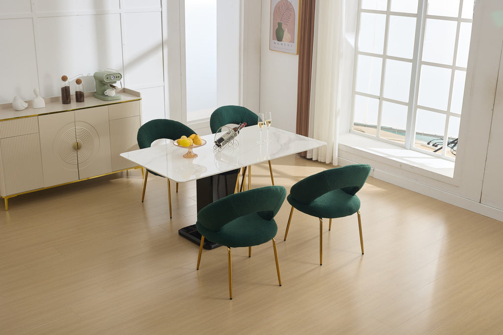 Velvet/Teddy Fabric Dining Chairs with Curved Backrest