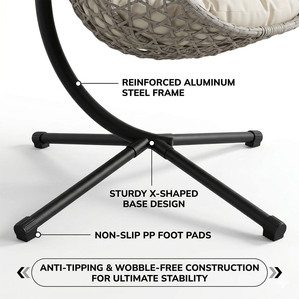 Folding PE Rattan Hanging Egg Chair with Aluminum Steel Frame