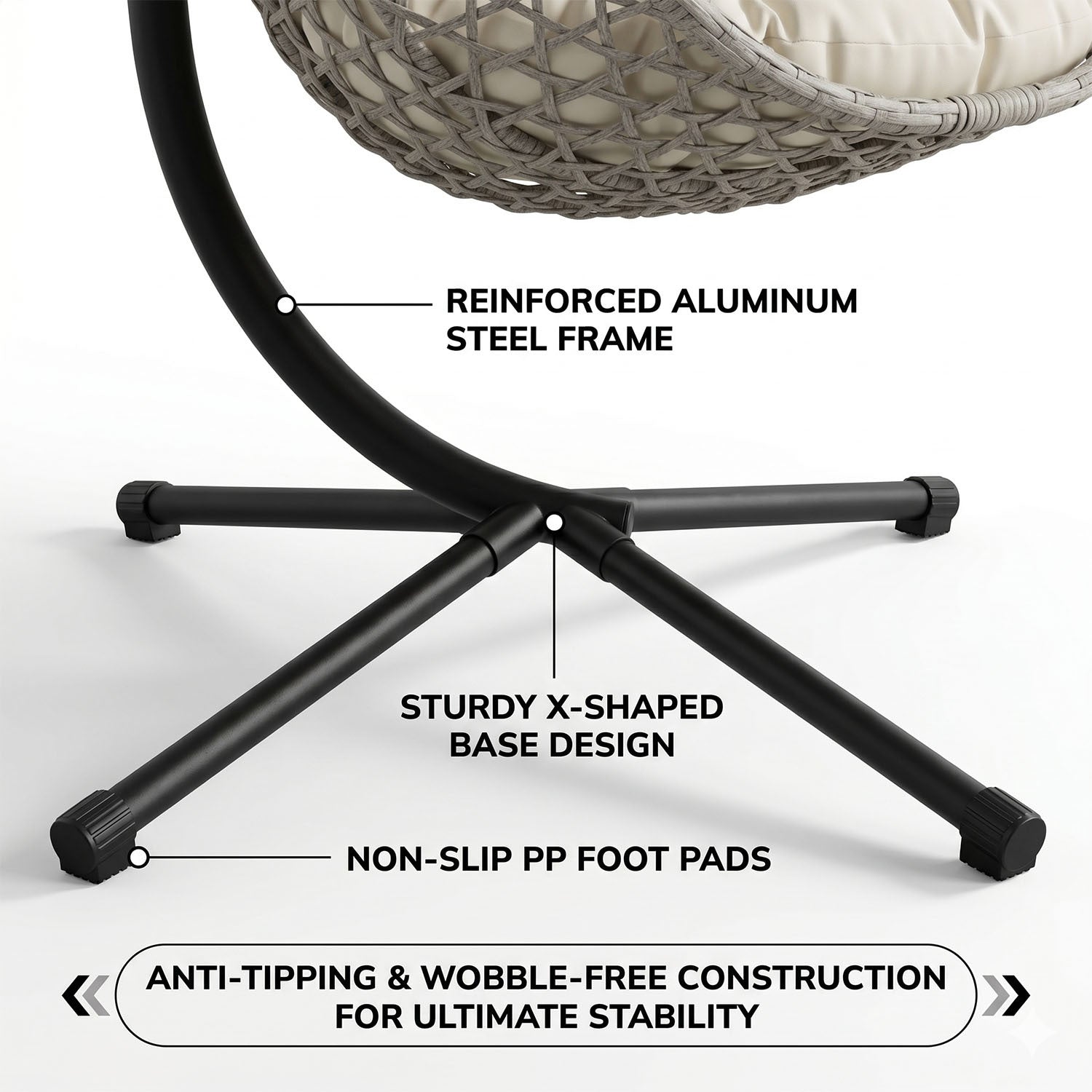 Folding PE Rattan Hanging Egg Chair with Aluminum Steel Frame