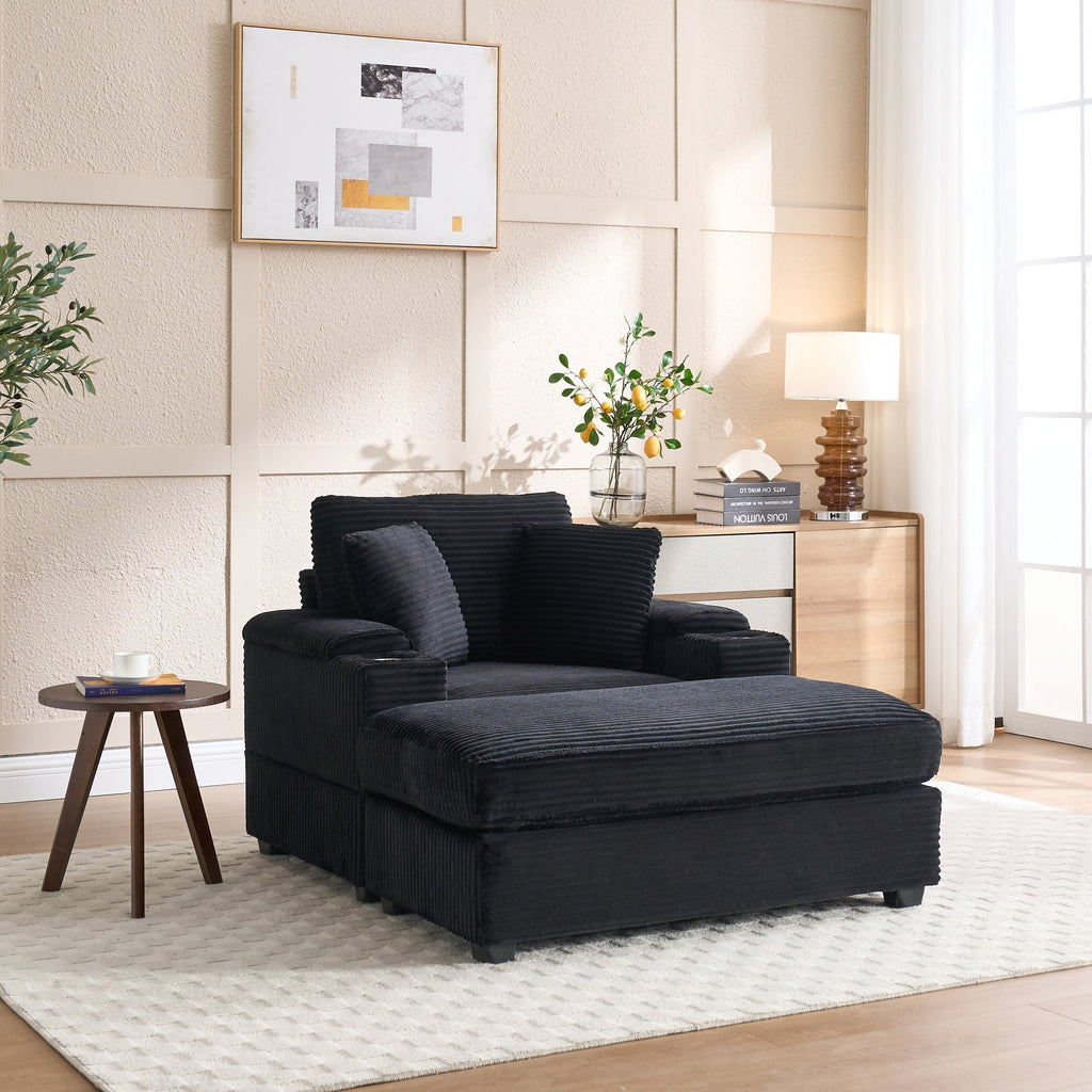 Corduroy Upholstered Chaise Lounge Sofa with Handrail Storage