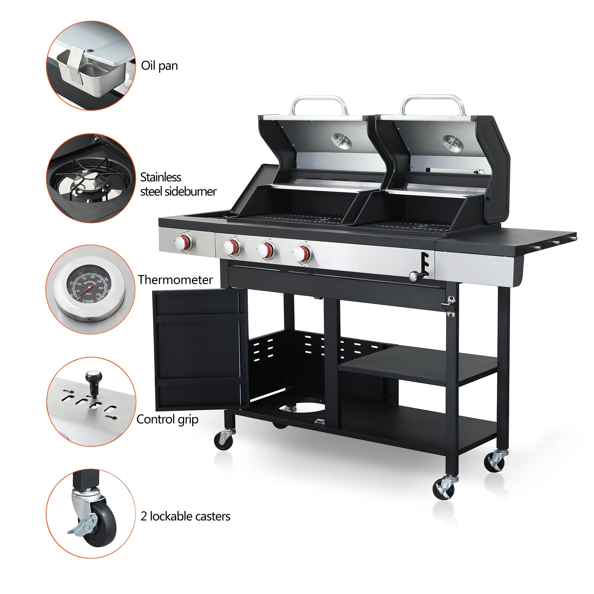 Propane Gas and Charcoal Grill Combo Griddle Grill with Side Burner