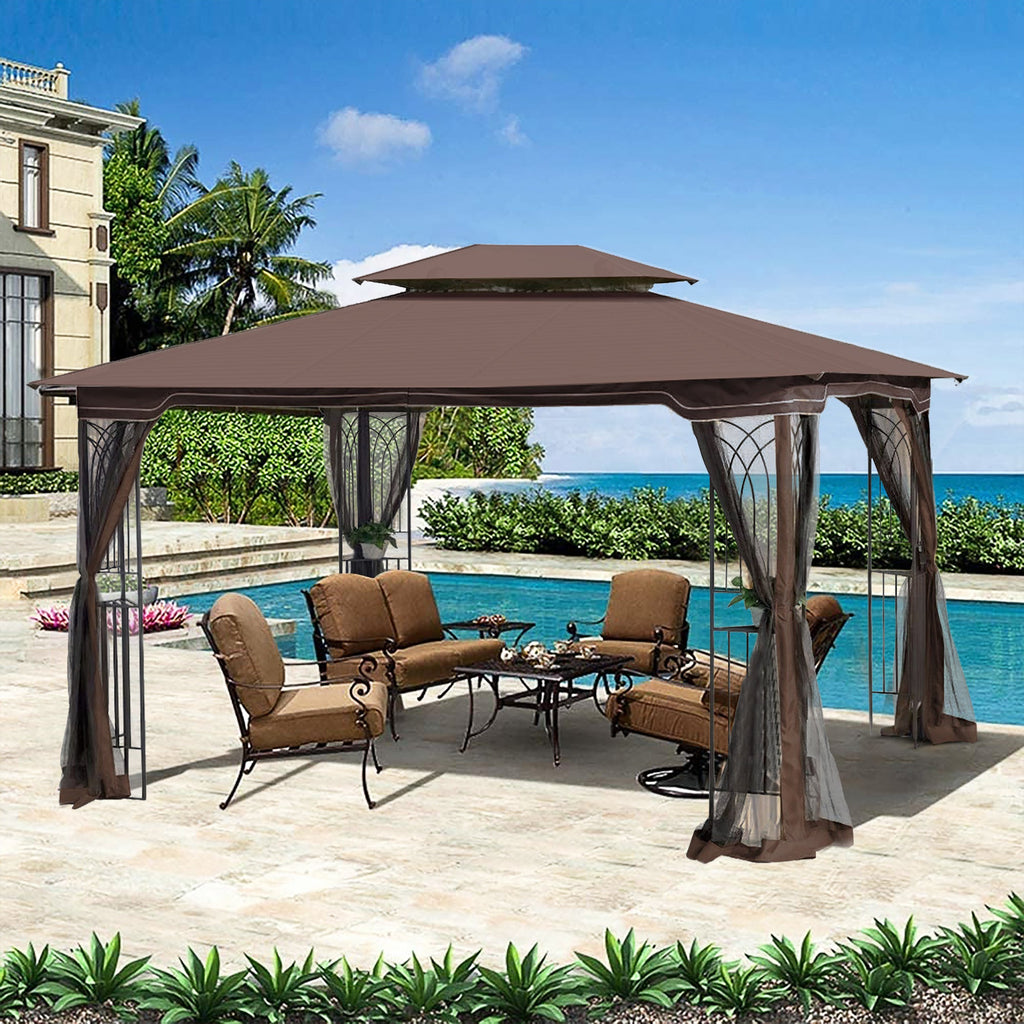 Patio Gazebo Tent with Ventilated Double Roof and Mosquito Net for Backyard or Garden