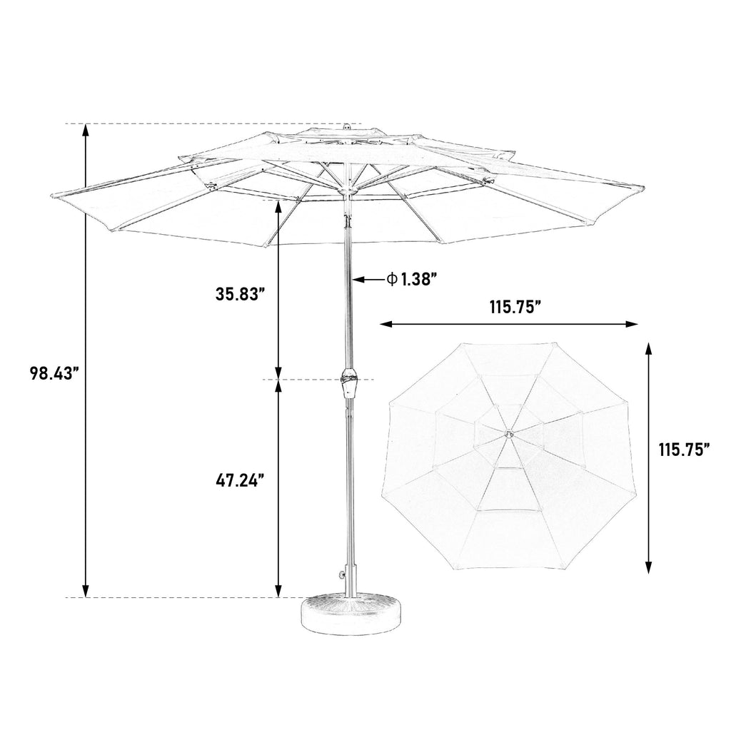 10ft 3-Tier Aluminium Patio Umbrella with Auto-Tilt (No Base)