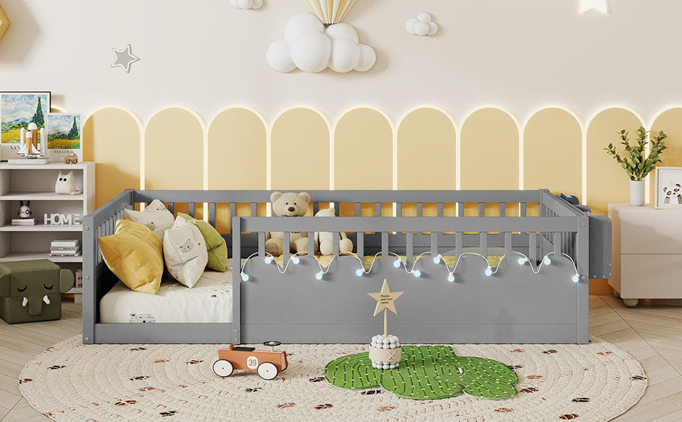 Twin/Full Montessori Floor Kids Bed Frame with High Rails