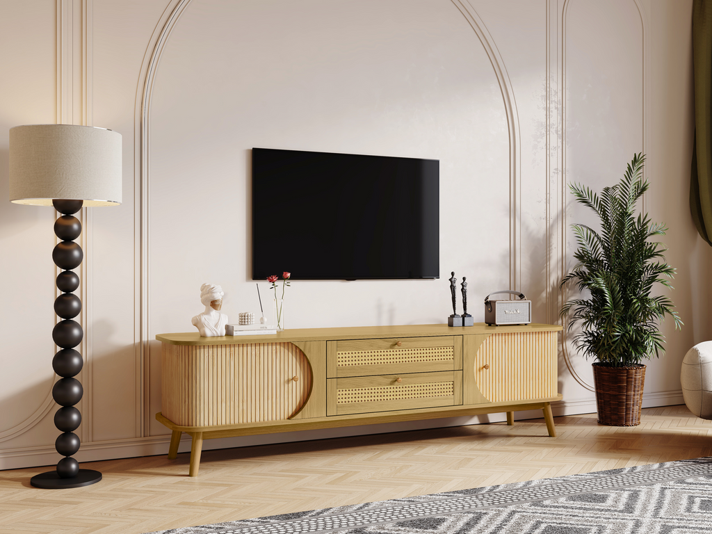 Modern Farmhouse Rattan TV Stand  Up to 75''