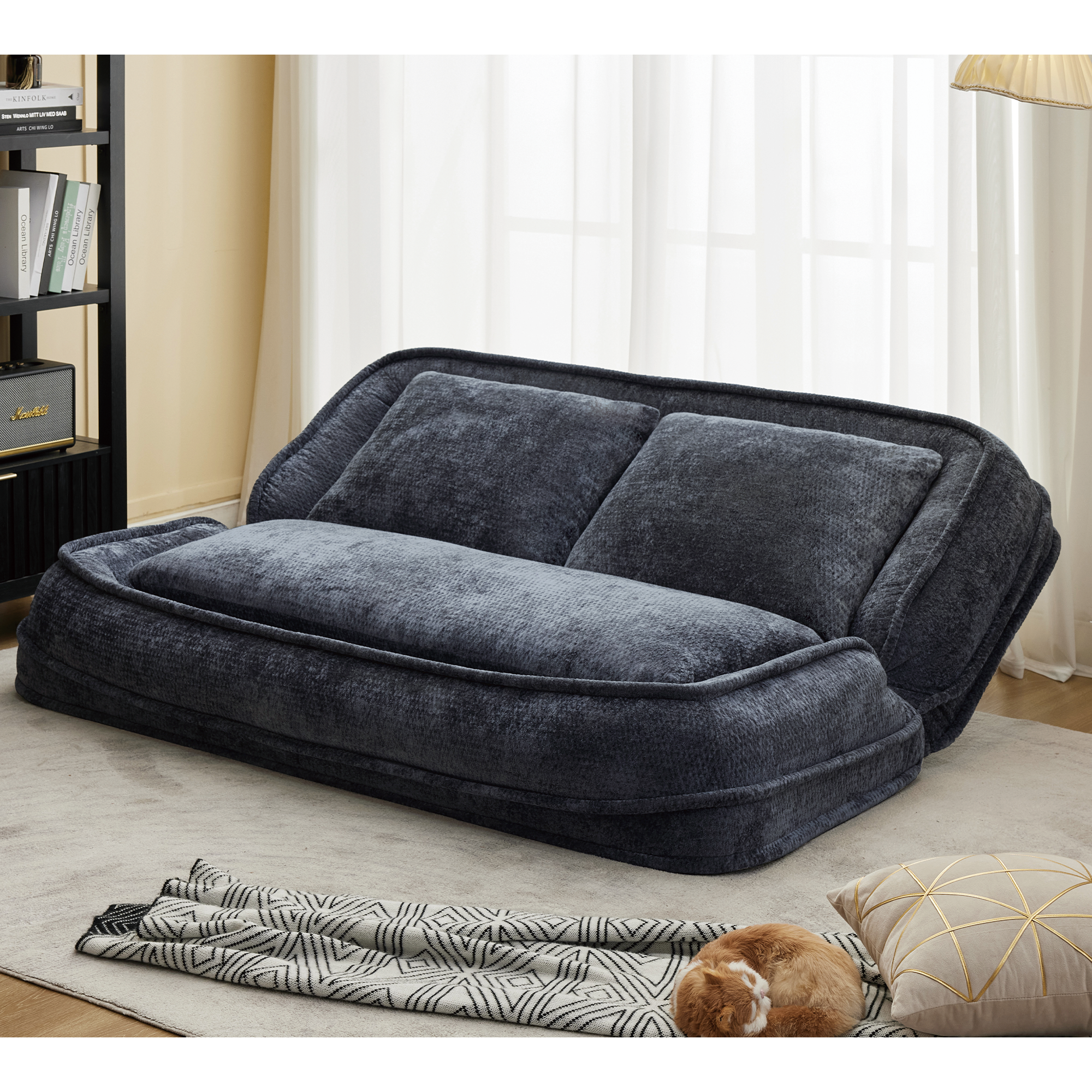 2-in-1 Extra Large Chenille Floor Couch Loveseat for Humans & Dogs