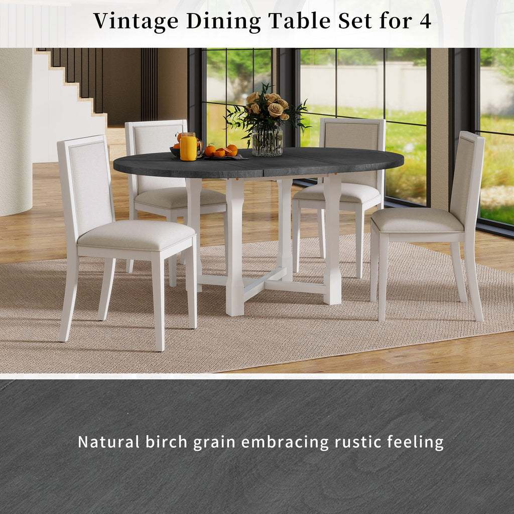 5-Piece Extendable Dining Table Set with Removable Leaf