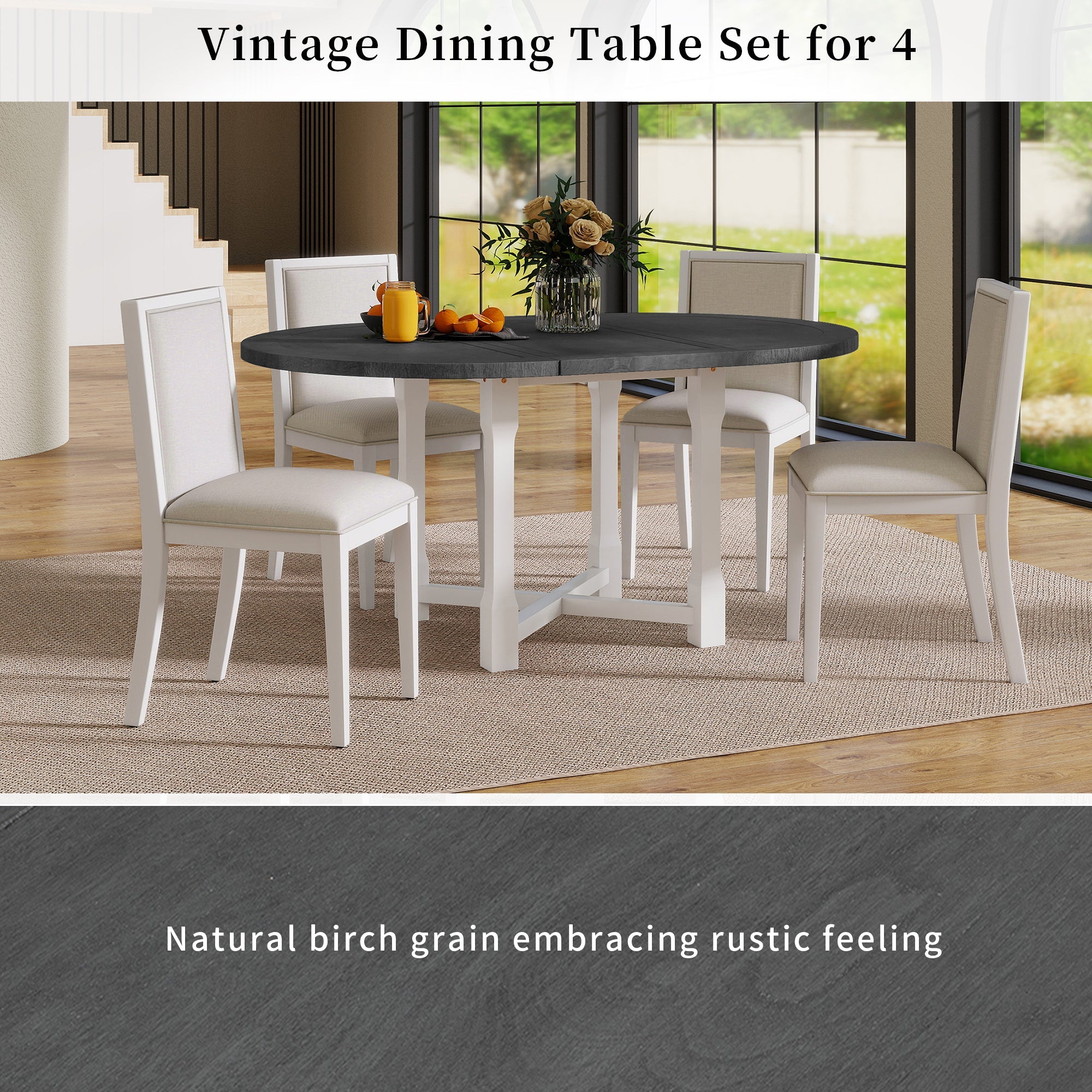 5-Piece Extendable Dining Table Set with Removable Leaf