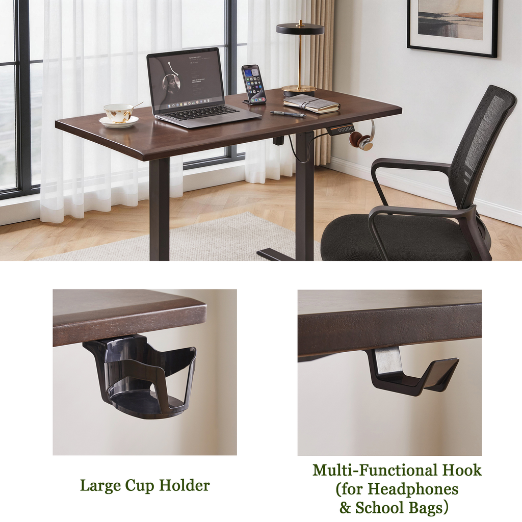 Solid Rubberwood Electric Adjustable Height Ergonomic Home Office Desk