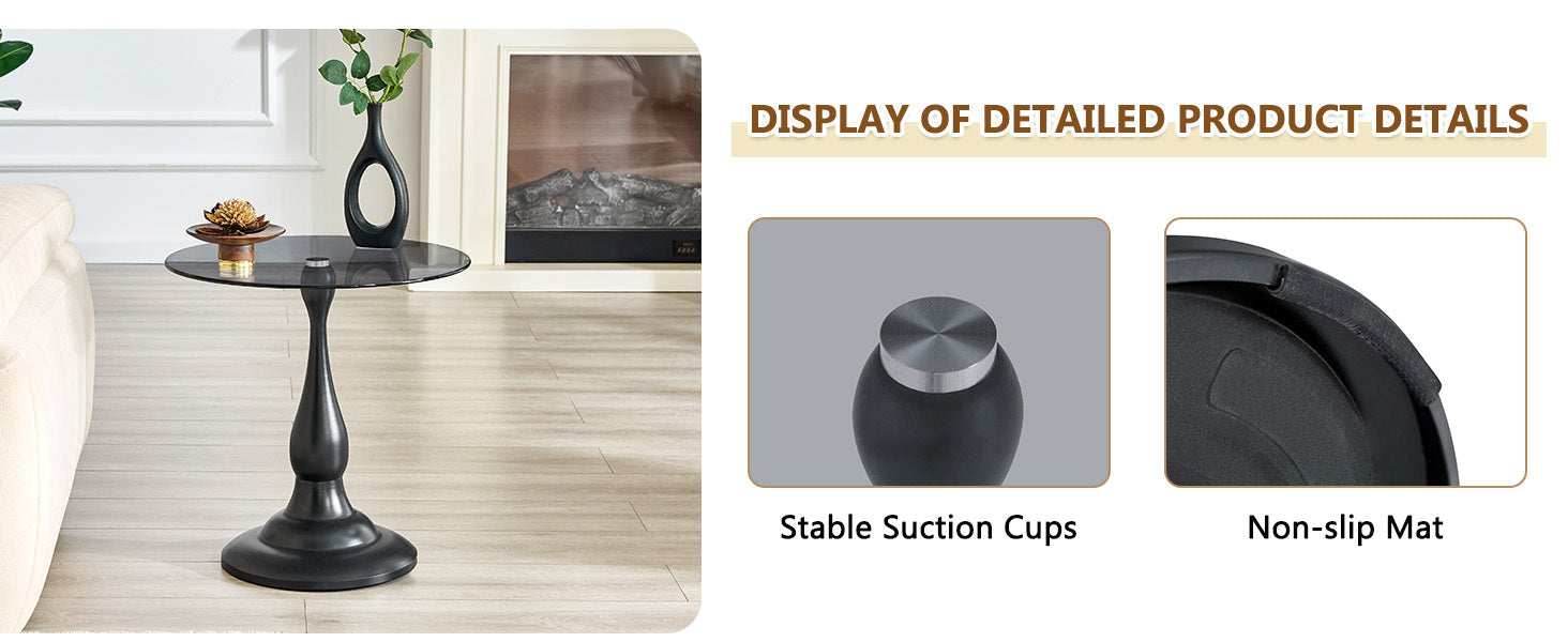 20" Small Luxury Metal Round Side Table with a Glass Top