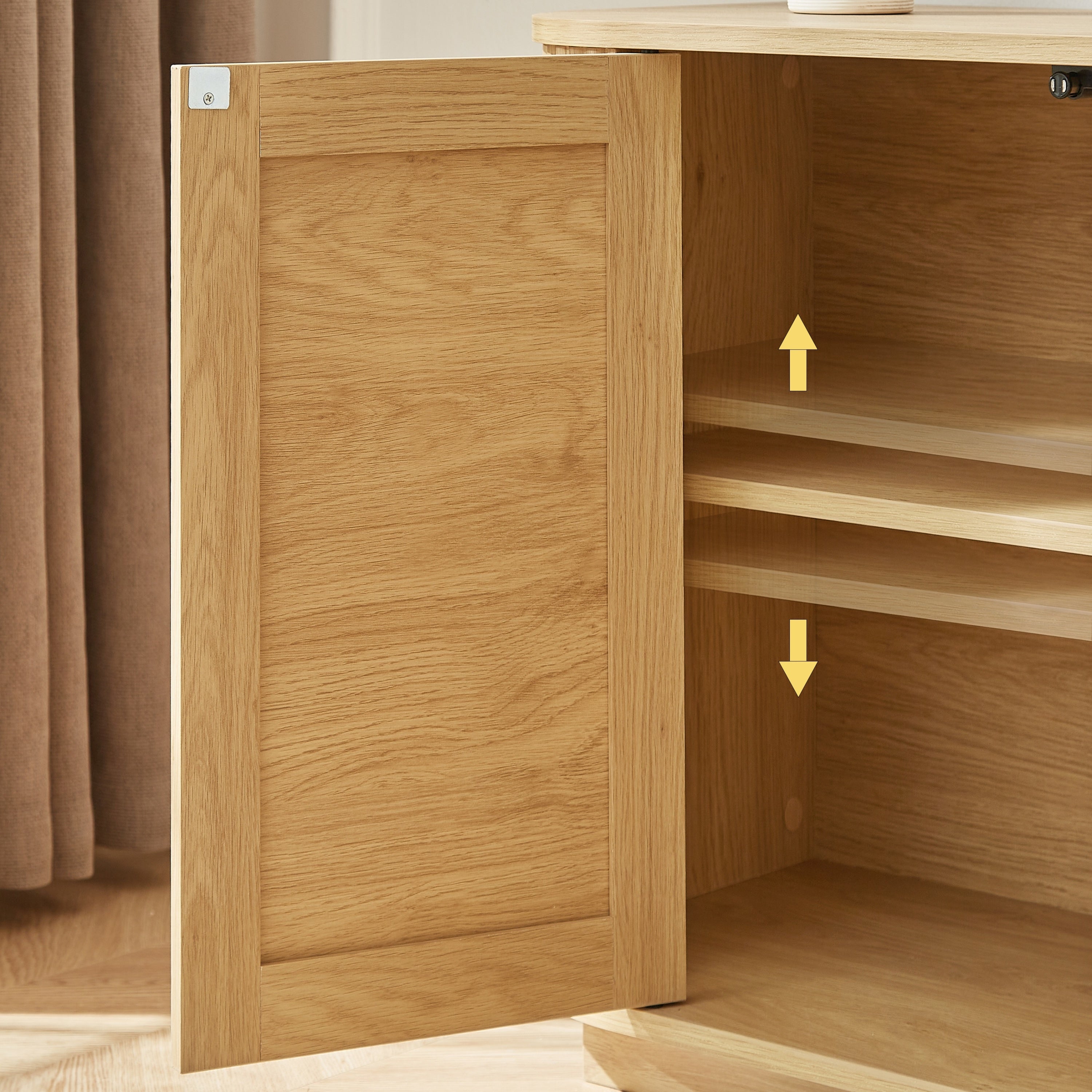 Contemporary Wave Shaped 64-Inch TV Stand with Rattan Doors