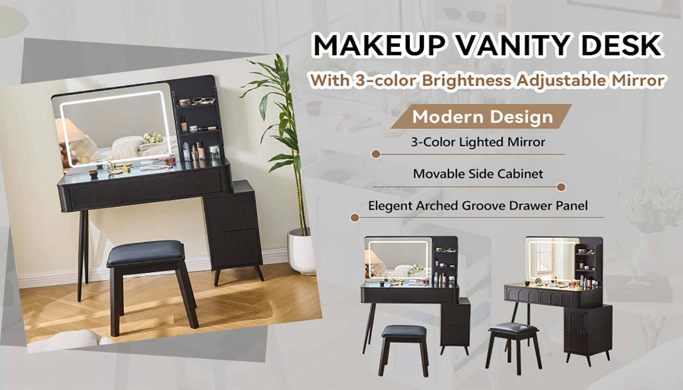 Modern Makeup Vanity Desk with LED Lights and Mirror