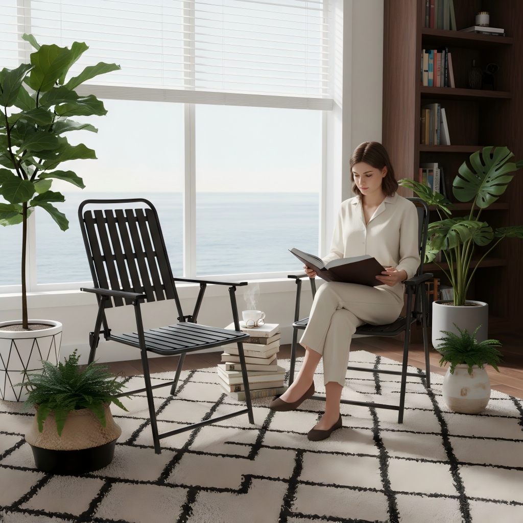 2-Piece Folding Chair 350lb Capacity Rust-Resistant Stain-Proof for Balcony Garden