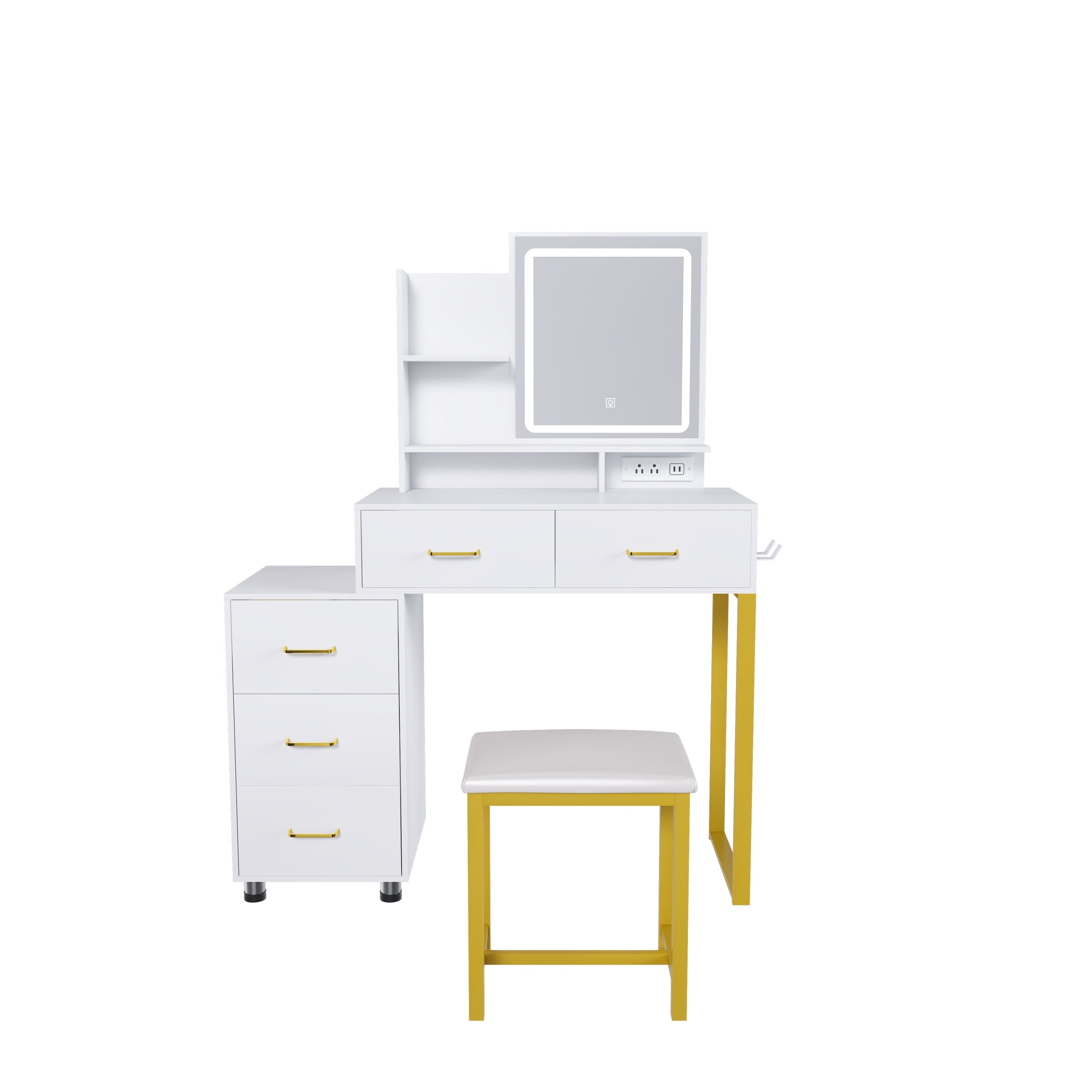 Elegant Makeup Vanity with LED Lights and Power Outlet