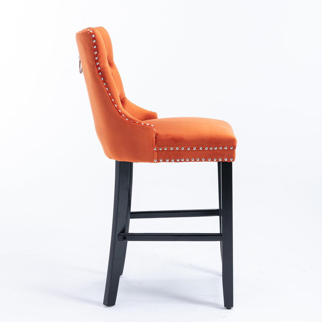 Contemporary Velvet Upholstered Barstools with Button Tufted Decoration (Set of 2)