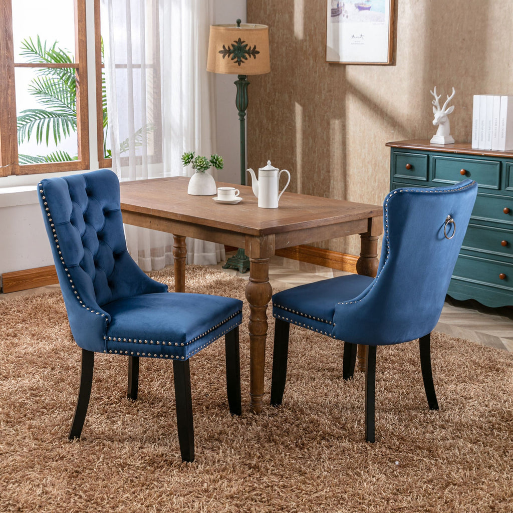 Modern High-end Tufted Solid Wood Velvet Dining Chair(Set of 2)