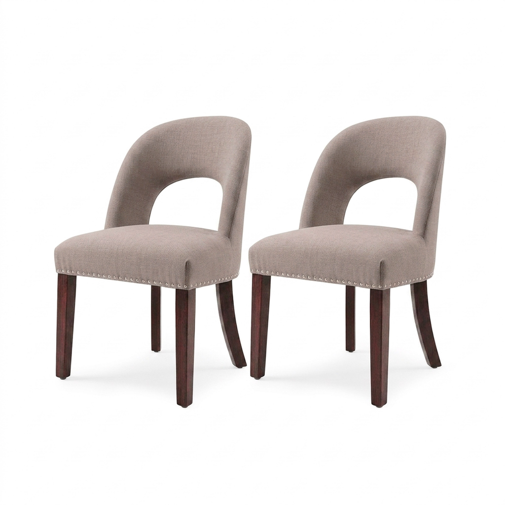 Firmoz Farmhouse Hollow Back Dining Chairs with Nailhead Trim & Rubberwood Legs