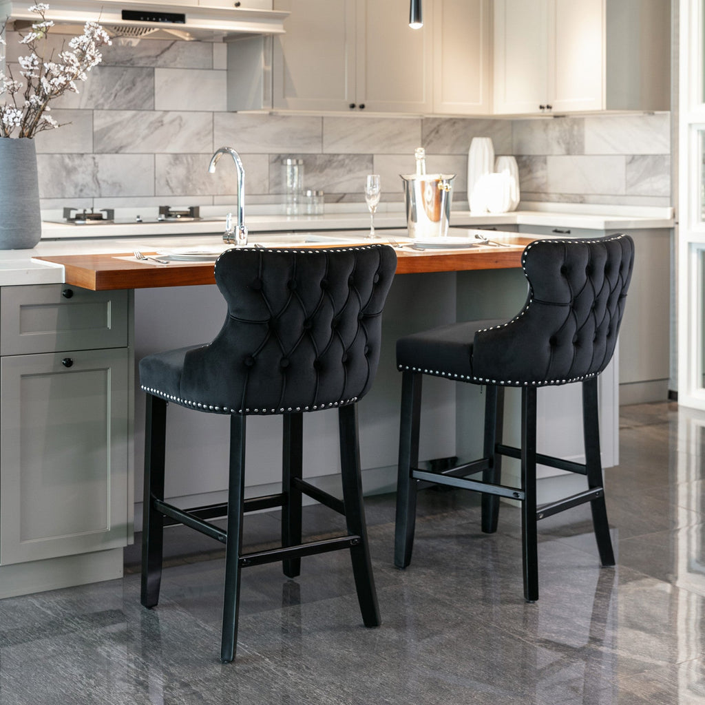Leisure Style Velvet Upholstered Wing-Back Barstools (Set of 2)