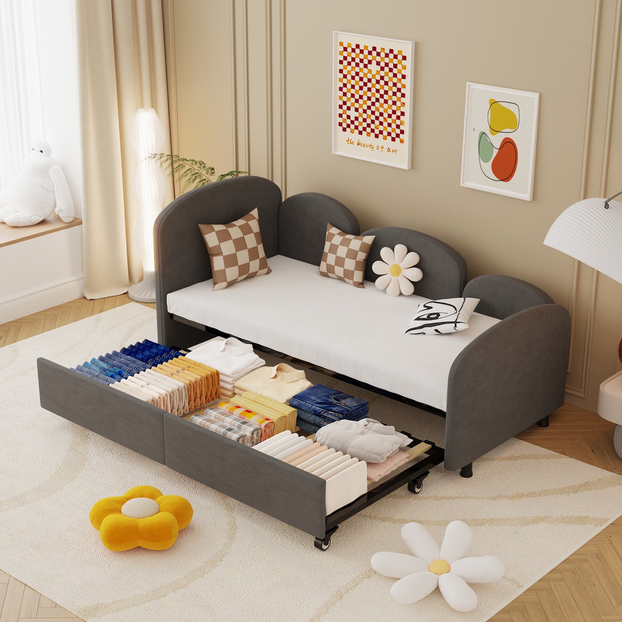 Modern Twin Size Velvet Upholstered Daybed