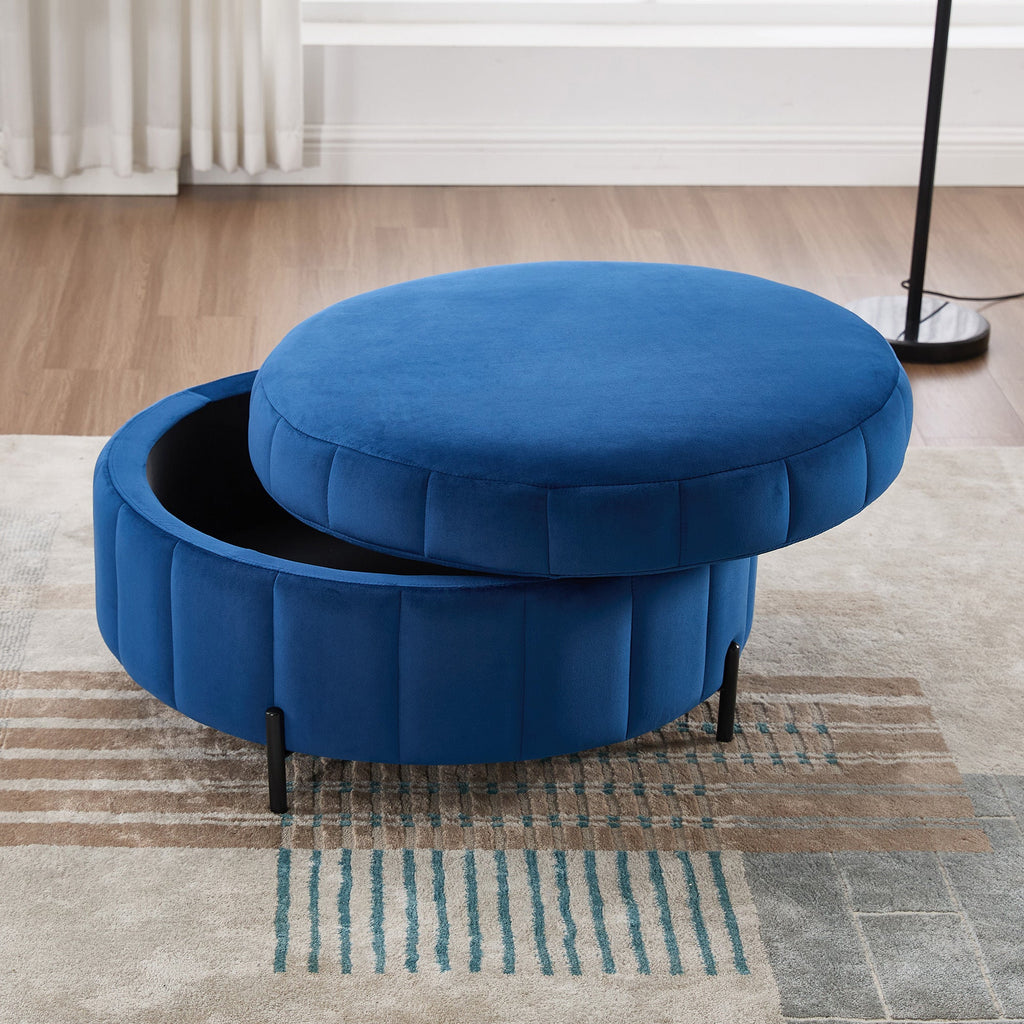 31.5'W Upholstered Round Ottoman with Reversible Lid