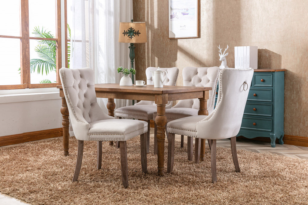 Modern High-end Tufted Solid Wood Velvet Dining Chair(Set of 2)