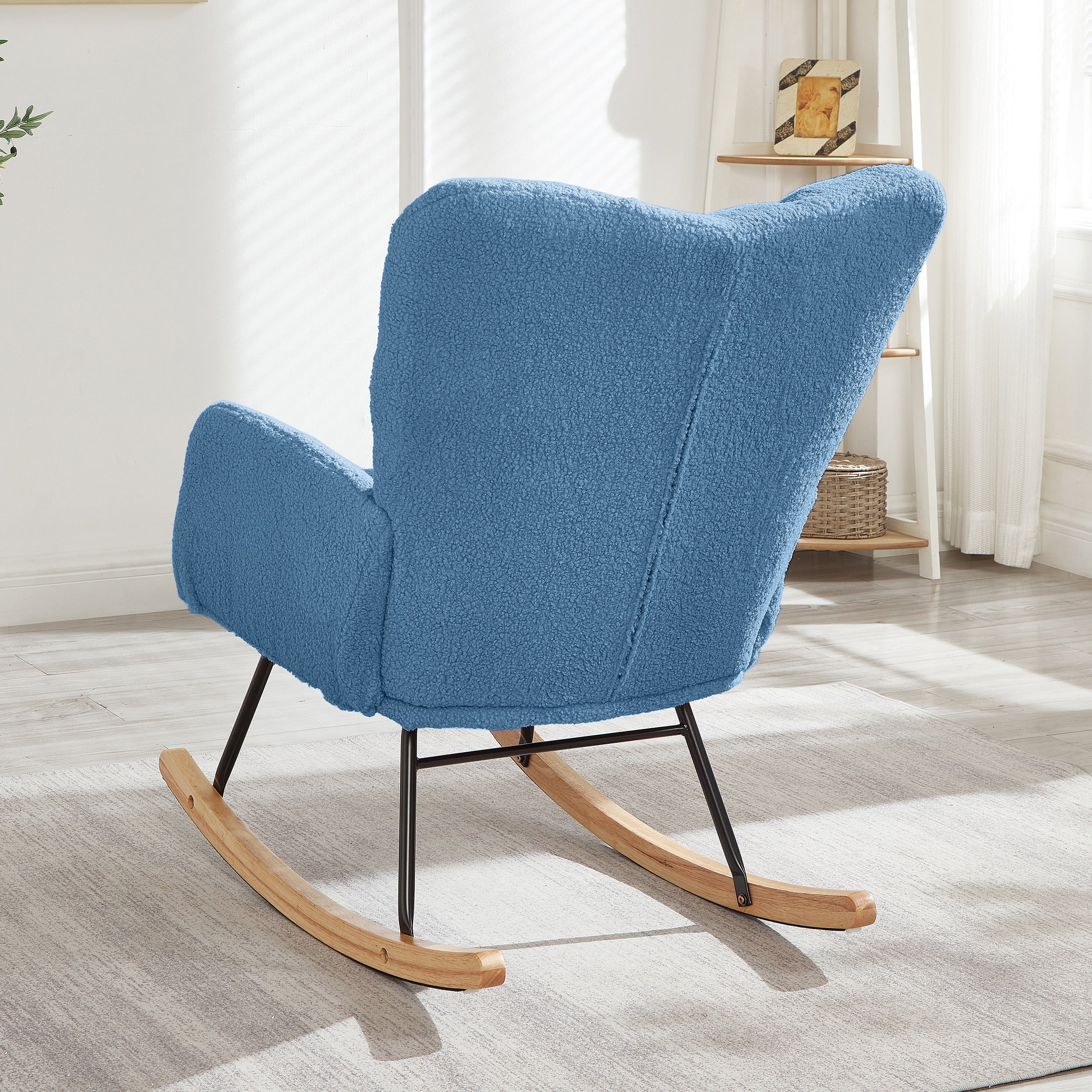 Tufted Upholstered Teddy Fabric Glider Rocking Chair