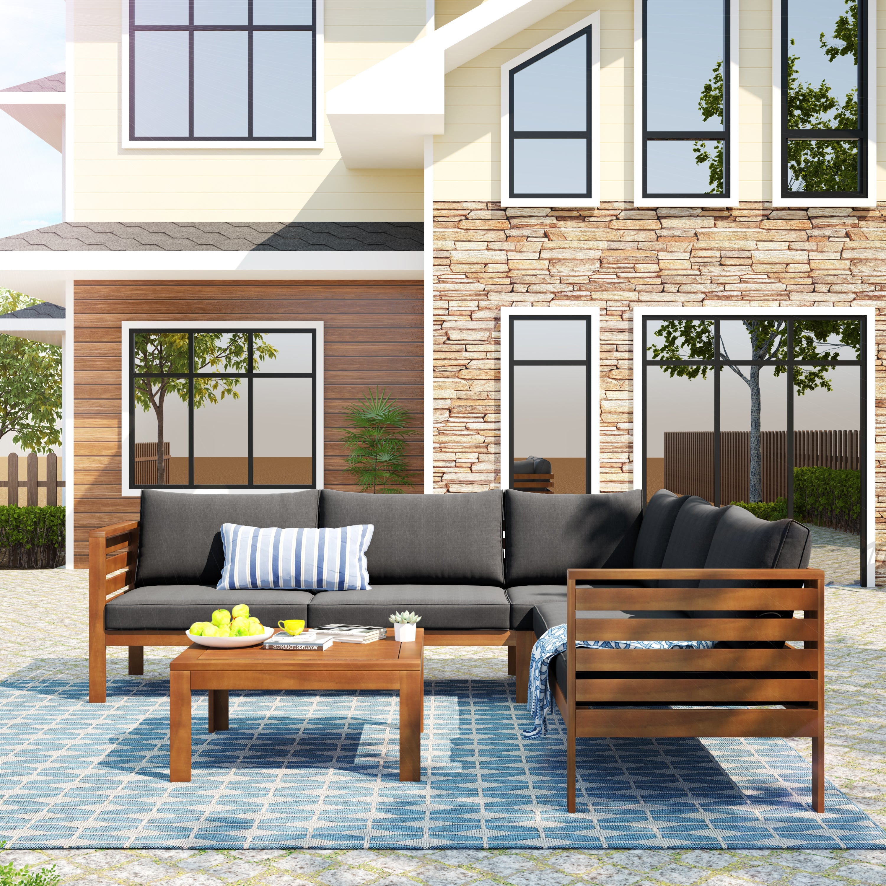 Acacia wood outdoor sofa set UV resistant water resistant cushions durable metal frame ideal patio garden outdoor living