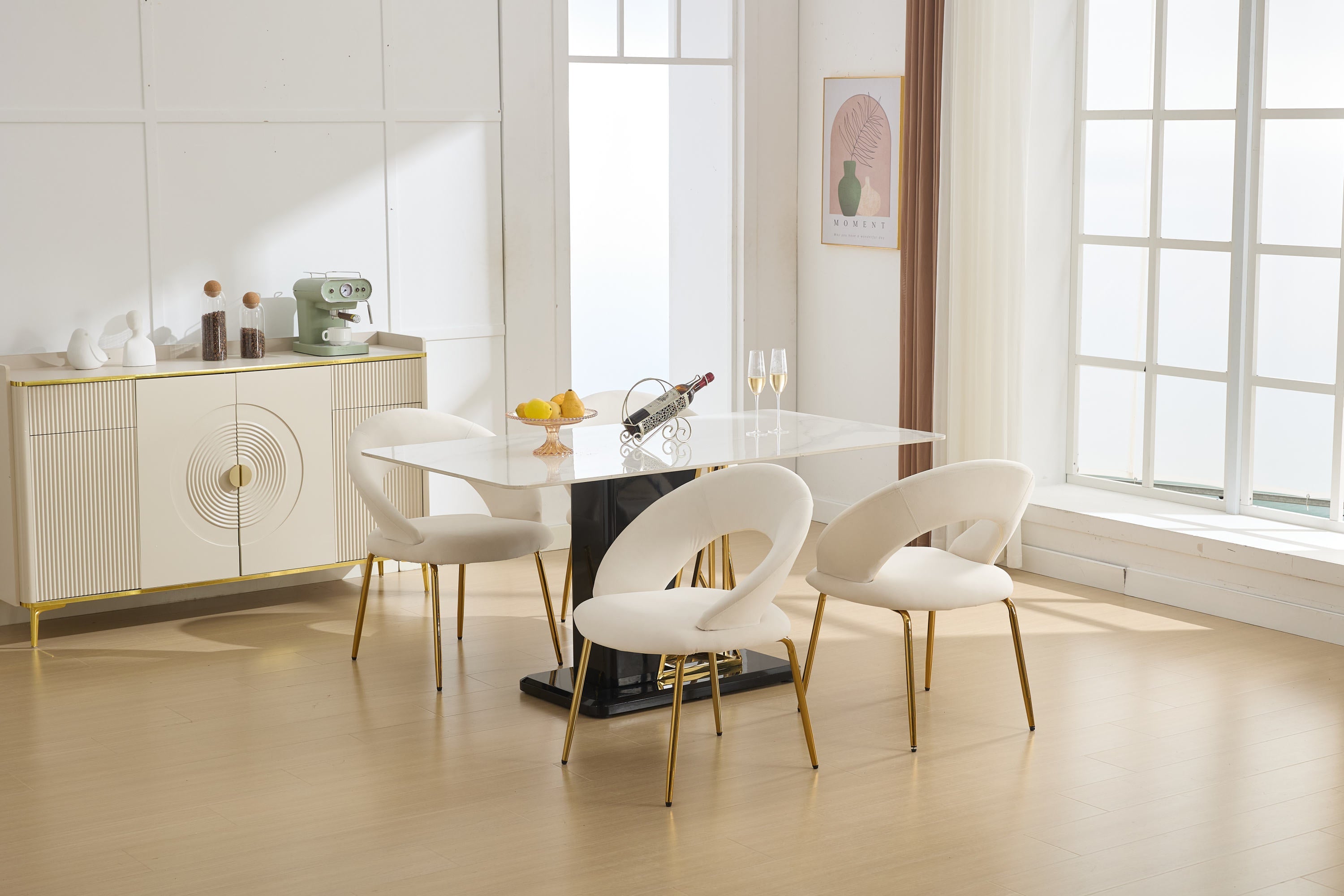 Velvet/Teddy Fabric Dining Chairs with Curved Backrest