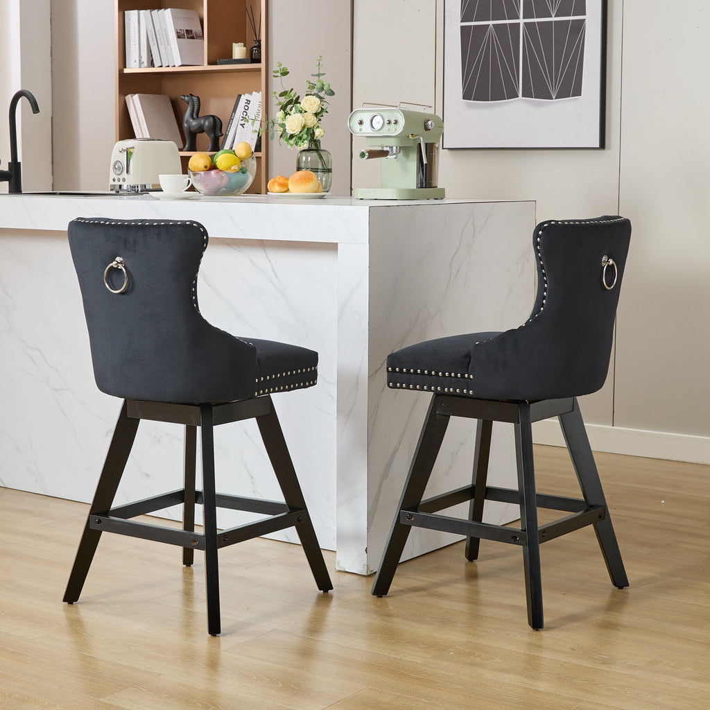 Swivel Velvet Barstools with Button Tufted Decoration (Set of 2)