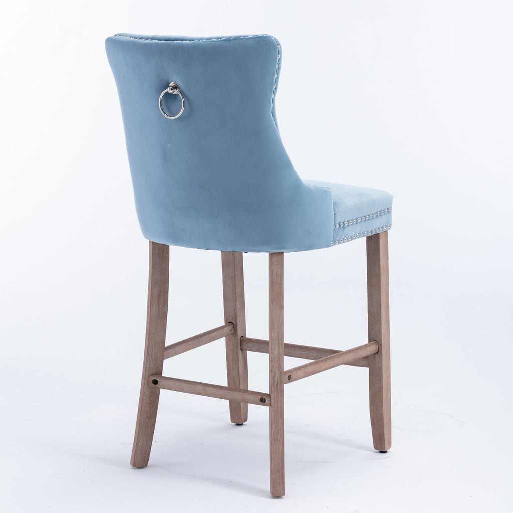 Contemporary Velvet Upholstered Barstools with Button Tufted Decoration (Set of 2)