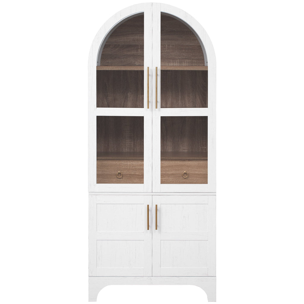 71" Tall Arched Farmhouse Kitchen Pantry Cabinet with Door Shelves