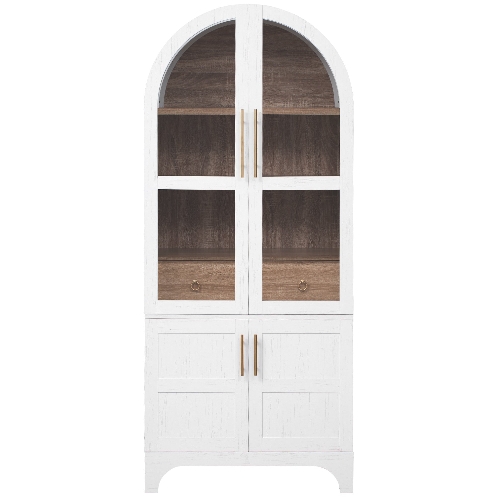 71" Tall Arched Farmhouse Kitchen Pantry Cabinet with Door Shelves