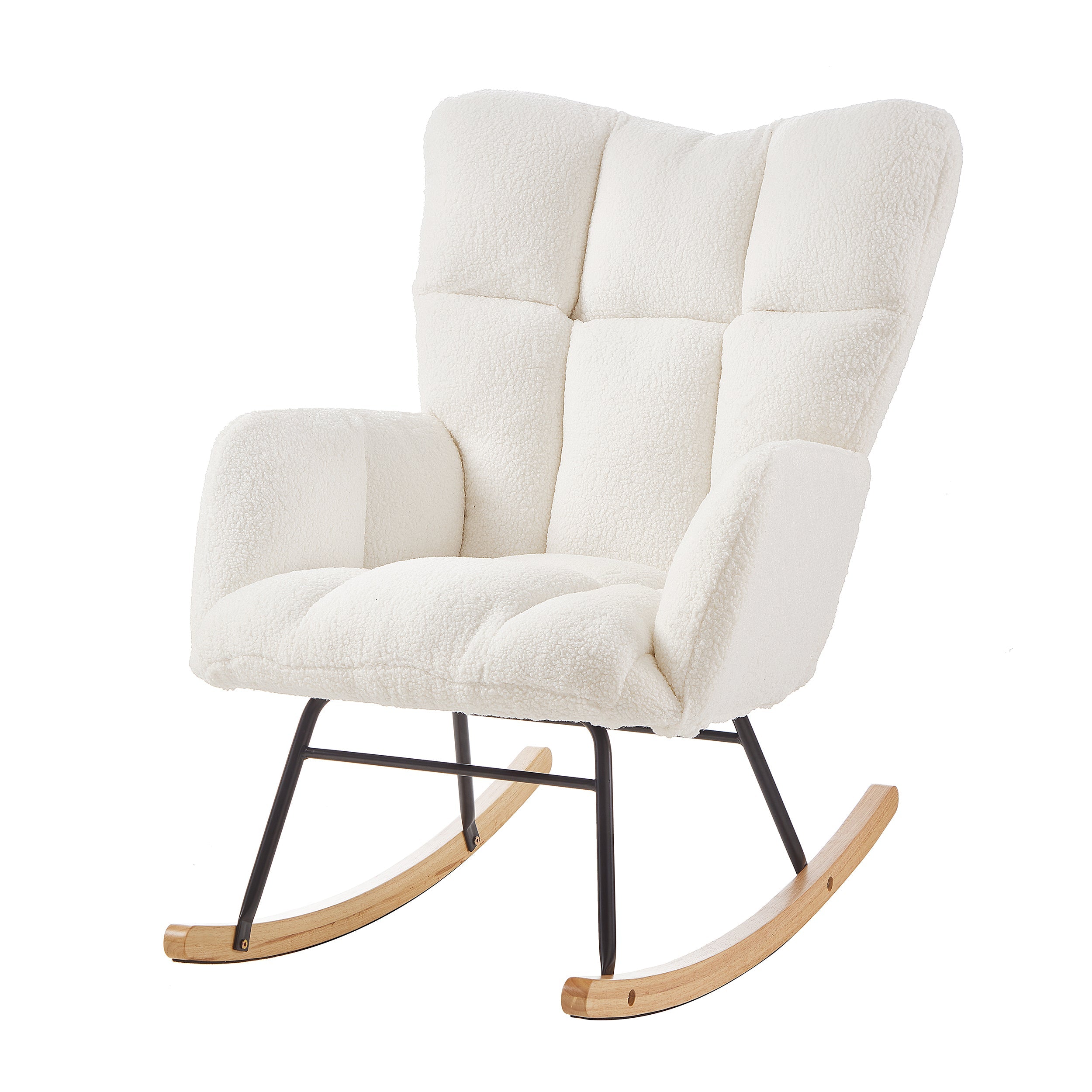 Tufted Upholstered Teddy Fabric Glider Rocking Chair