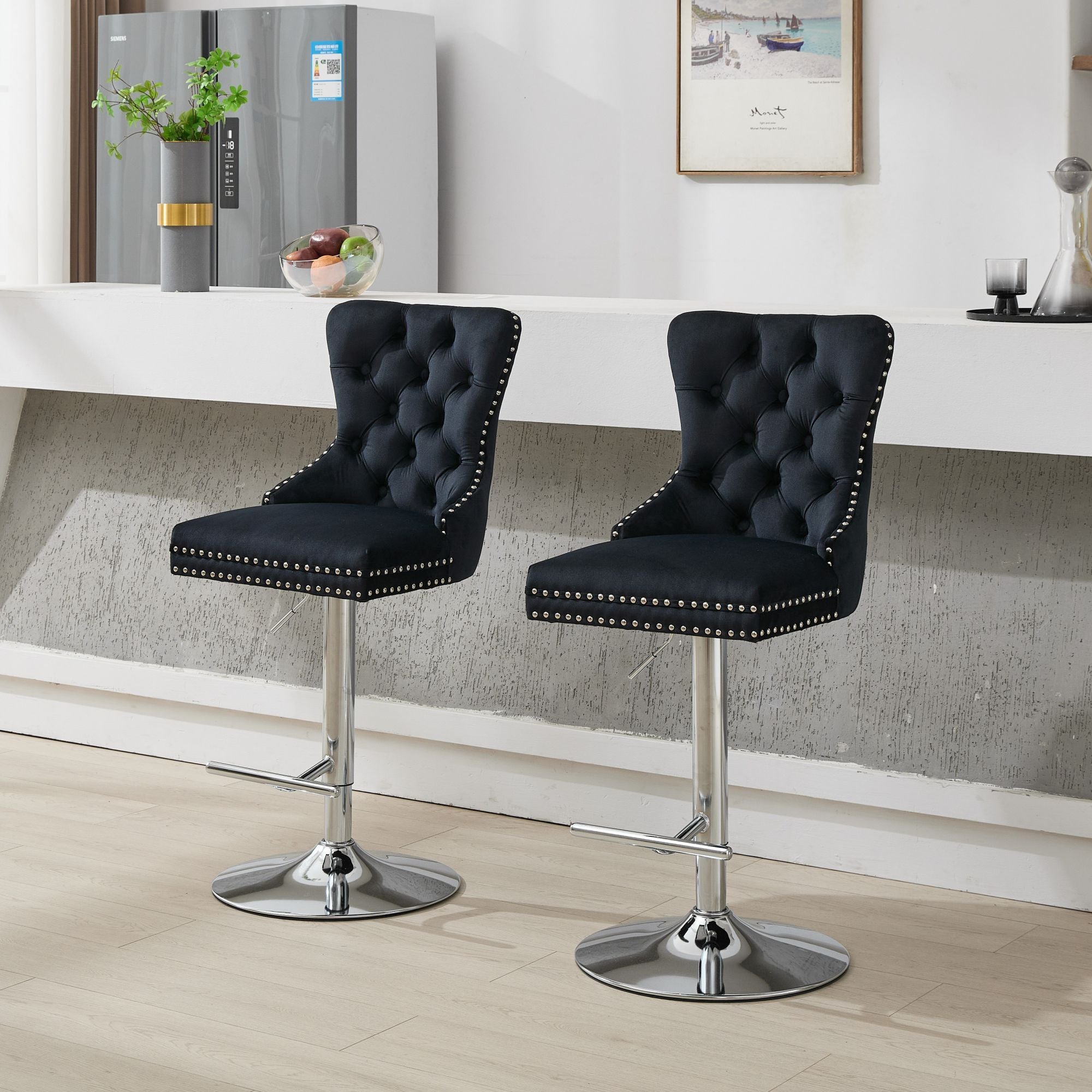 Modern Upholstered Swivel Velvet Barstools (Set of 2)