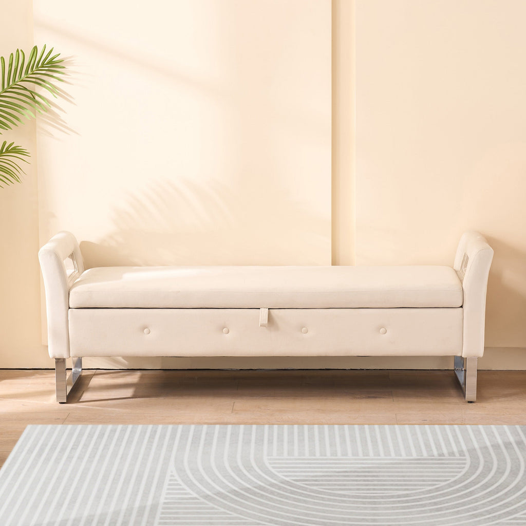 67.91' Wide Velvet Storage Soft Ottoman Bench with Armrests