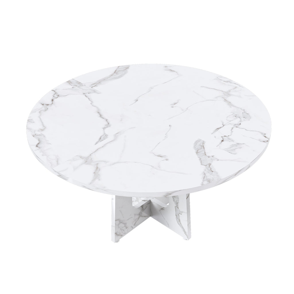 Modern 47.24' Round Dining Table with Marble White Finish