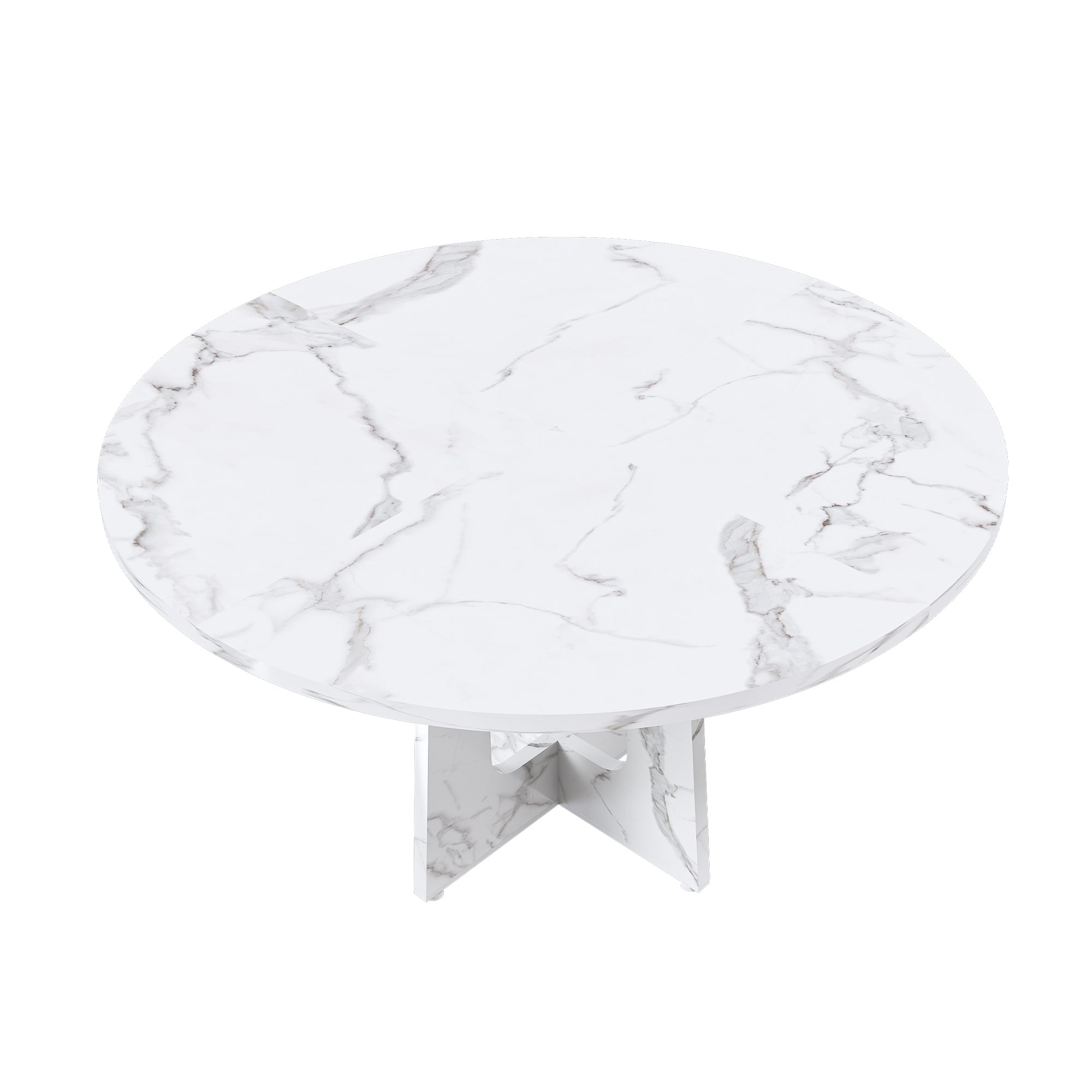 Modern 47.24' Round Dining Table with Marble White Finish